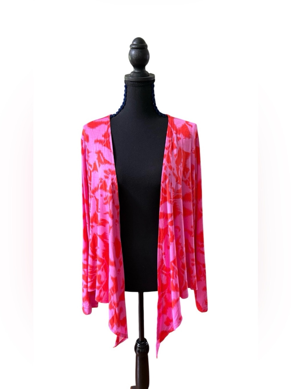 Belle by Kim Gravel Pink and Red Abstract Open Cardigan